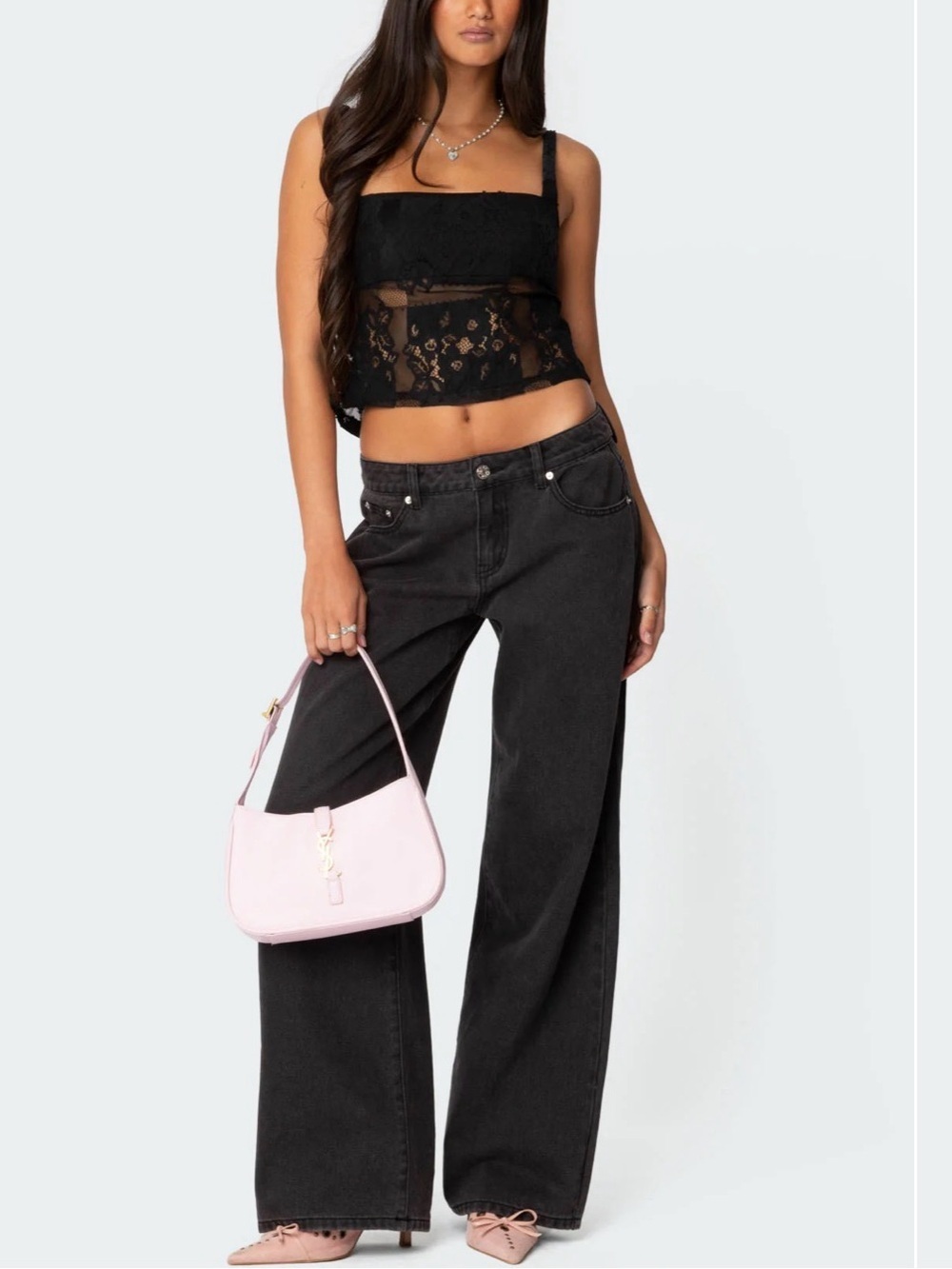 Edikted Black Gwyn Mixed Lace Top size M